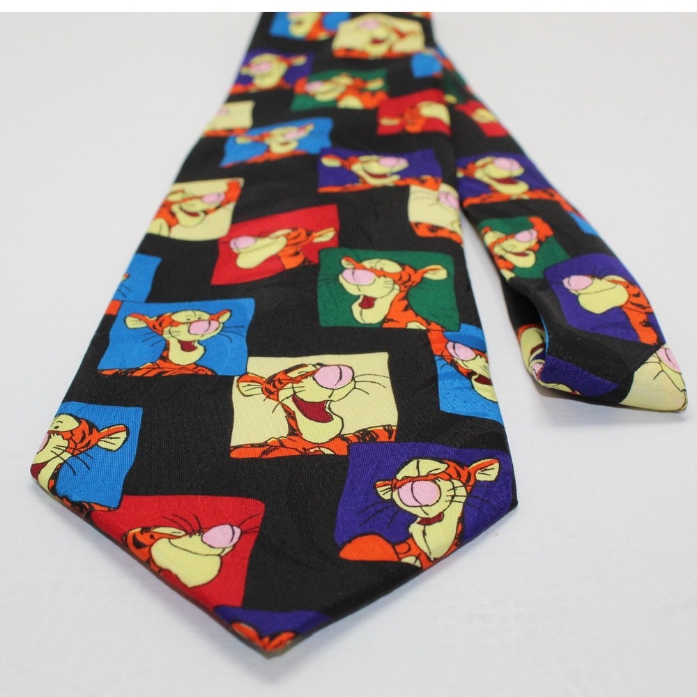 Disney Winnie the Pooh Tigger Necktie Mens Black Multi Color Character Print Tie